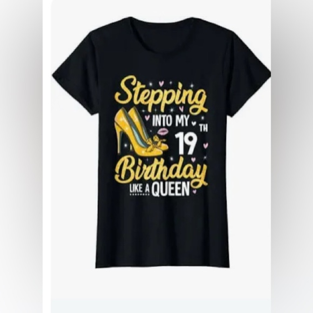 Black Birthday Graphic T-Shirt with Gold and White Accents